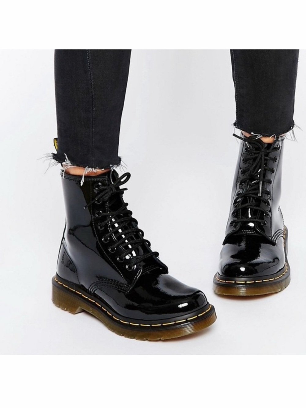Dr. Martens Black Patent Lace-Up Combat Boots Women’s 8